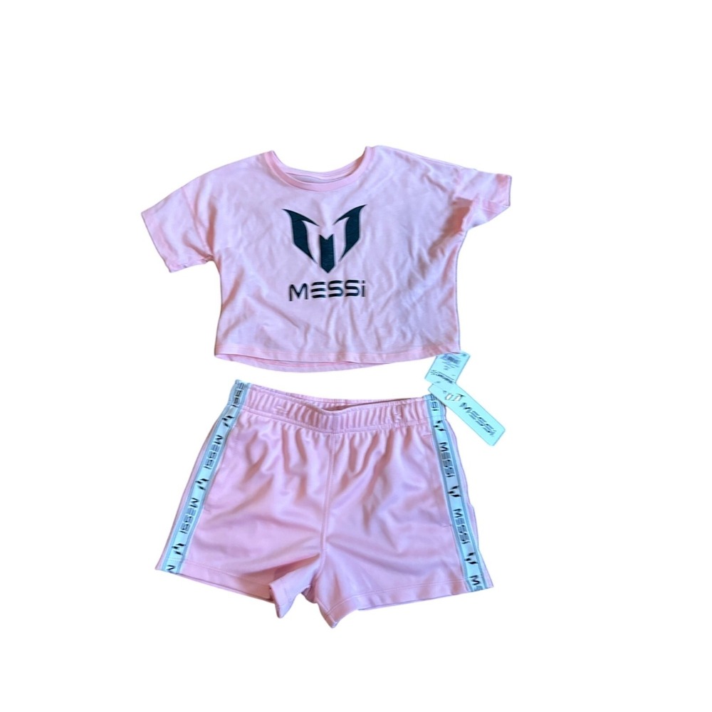 Messi Girl's Athletic Pink Short Sleeve Graphic T-Shirt and Short Set NWT Size M